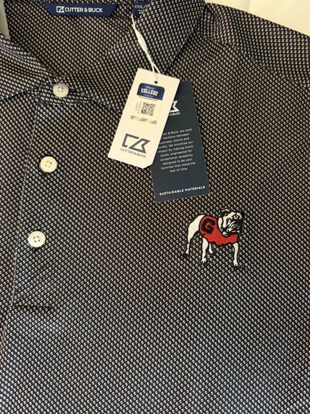Cutter & Buck Pike Eco Symmetry Print Black Polo UGA Bulldogs Mens 3XL NEW!